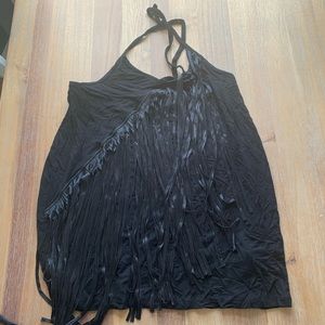 Asymmetrical Fringe Halter Top
